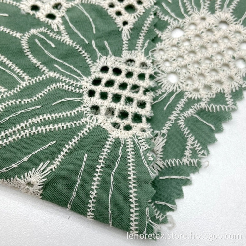 Cotton Woven Poplin Guipure Lace Eyelet Embroidery Fabric